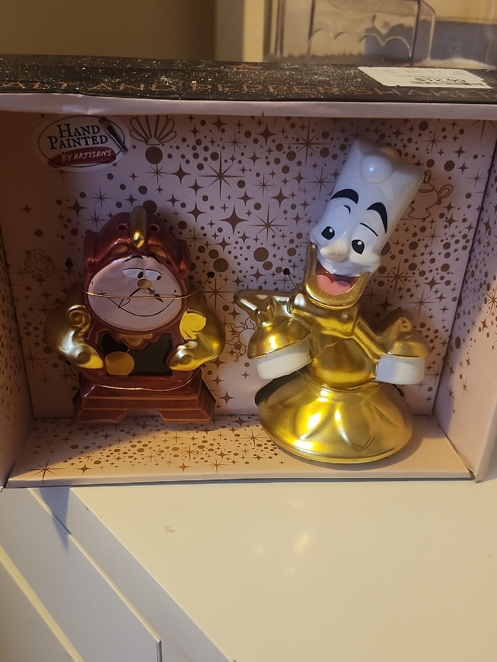 Disney Gold and Bronze Lumière & Cogsworth Ceramic Kitchen Figurines
